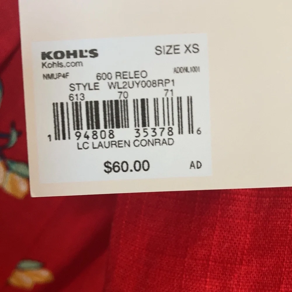 Relist7/18❌ LC LAUREN CONRAD red with lemon & floral print tie back dress - Picture 10 of 16